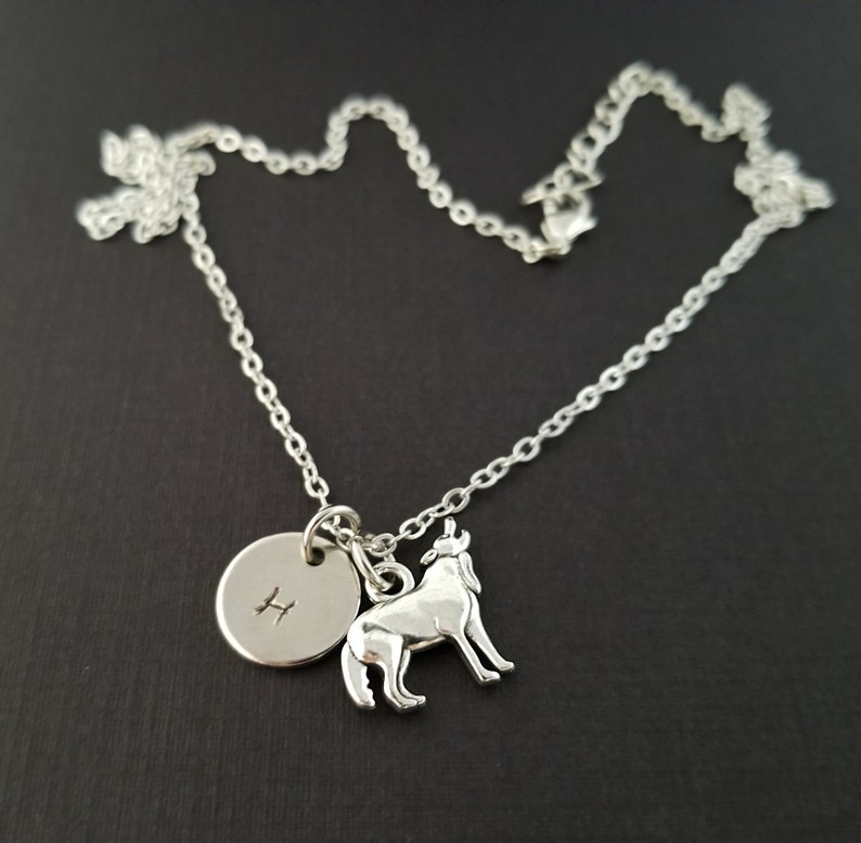 Silver Wolf Necklace Wolf Charm Necklace Personalized Necklace Custom Gift Initial Necklace Wolf Jewelry Best Friend Gift image 2