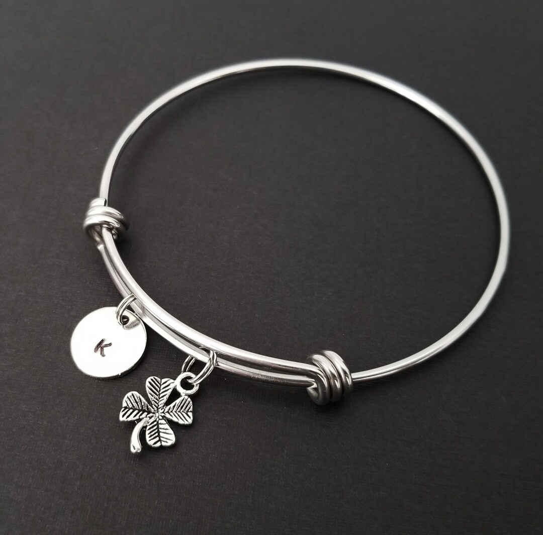 Four Leaf Clover Bangle - Good Luck Charm Bracelet - Expandable Bangle ...