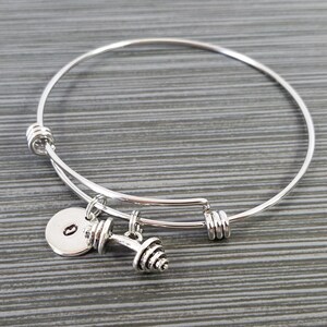 Barbell Bangle Weightlifter Charm Bracelet Fitness Workout Bangle Crossfit Bracelet Barbell Bracelet Personalized Bracelet image 4