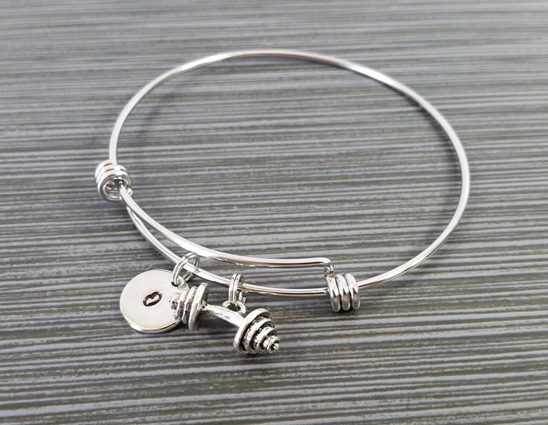 Barbell Bangle Weightlifter Charm Bracelet Fitness Workout Bangle Crossfit Bracelet Barbell Bracelet Personalized Bracelet image 4