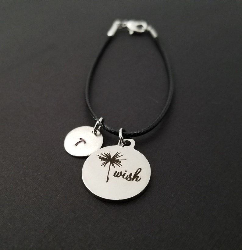 Dandelion Bracelet Cord Bracelet Wish Bracelet Inspirational Gift Wish Charm Bracelet Black Bracelet Black Cord Charm Bracelet
