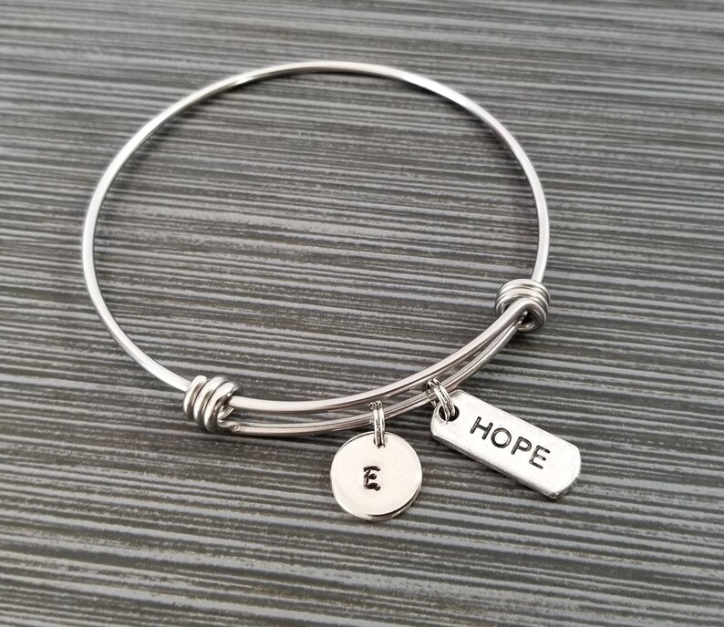 Hope Bangle Bracelet Hope Charm Bracelet Adjustable Etsy