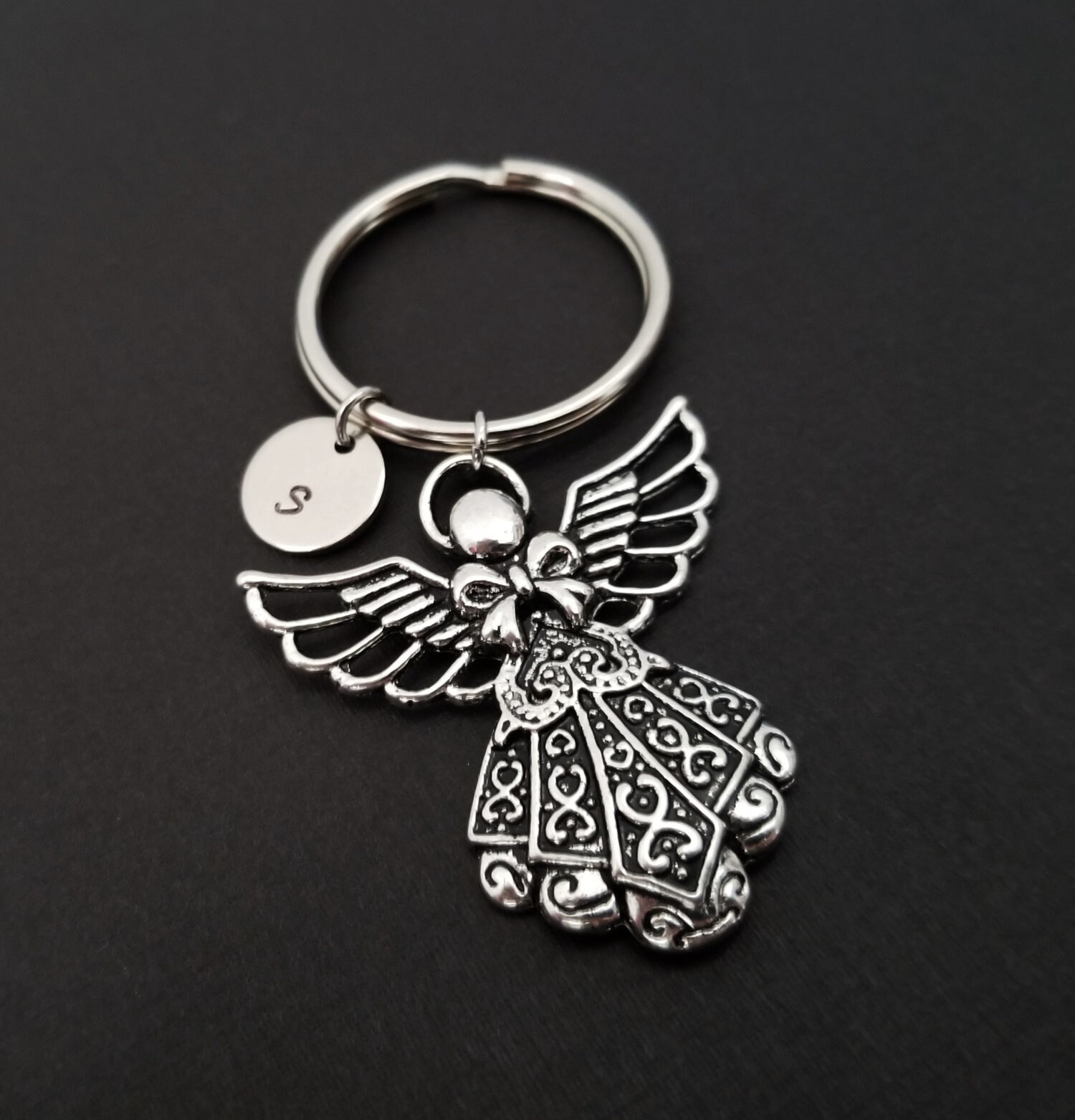 Silver Angel Keychain Custom Gift Silver Keychain Gift Etsy