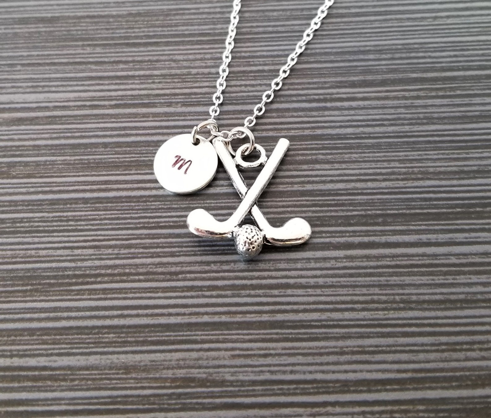 Silver Golf Club Necklace Golf Ball Necklace Personalized Etsy