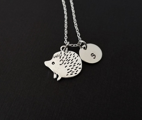 hedgehog charm monogram personalized necklace Hedgehog necklace initial necklace initial charm animal necklace 