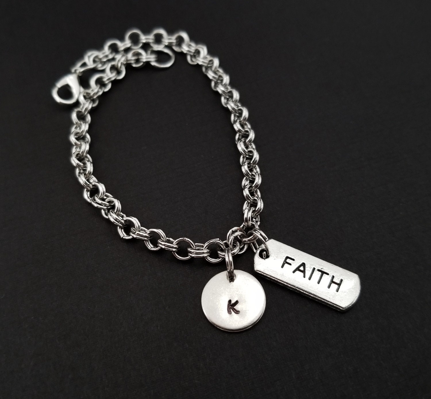 Faith Bracelet Inspirational Charm Bracelet Initial Etsy