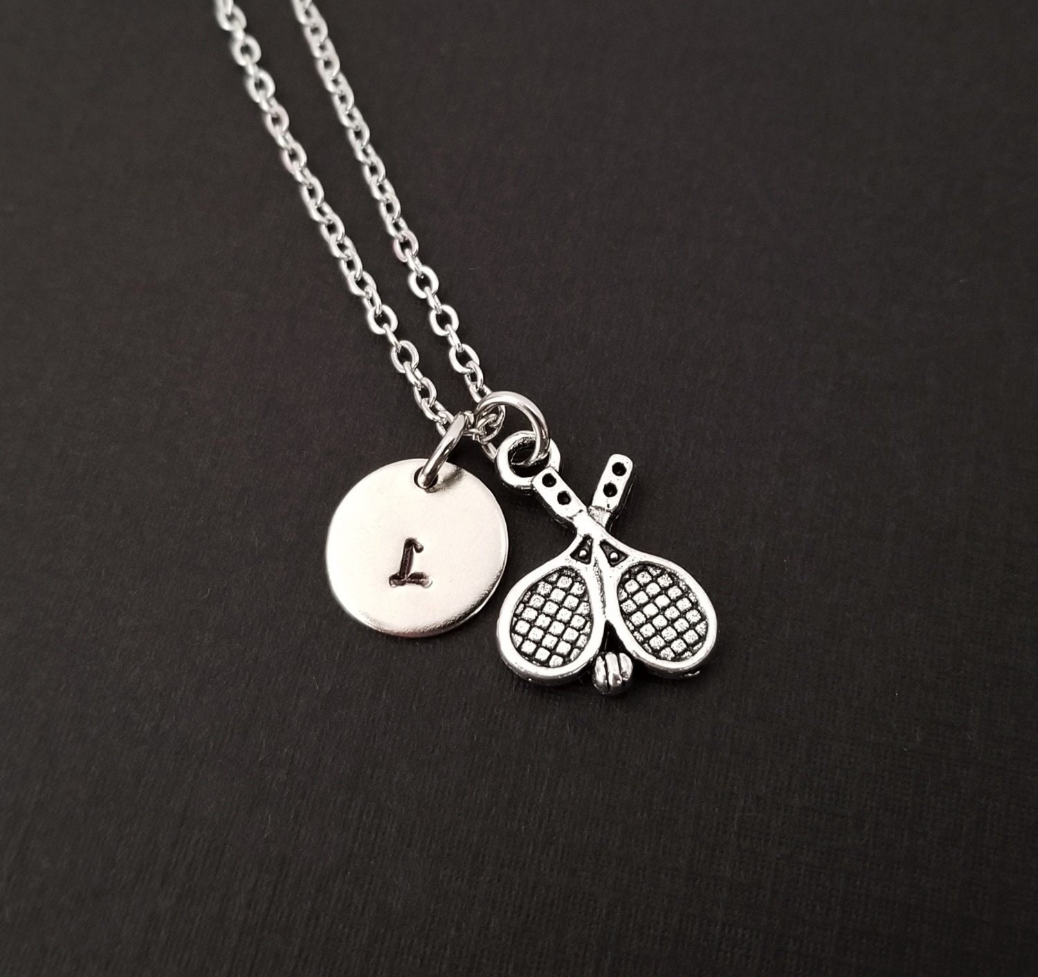 Silver Tennis Necklace Tennis Racket 