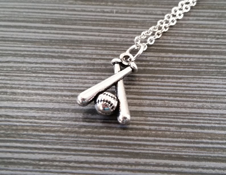 Silver Baseball Necklace Baseball Bat Necklace Etsy