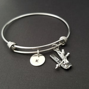 Skiing Bracelet Expandable Bangle Ski Charm Bracelet Initial Bracelet Skier Gift Skiing Bangle Ski Bracelet Sports Bangle image 4