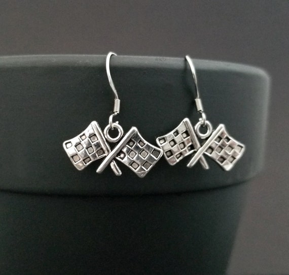 Checkered flag earrings clearance