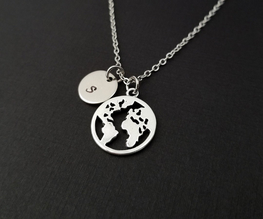 World Map Necklace Globe Necklace Personalized World Etsy