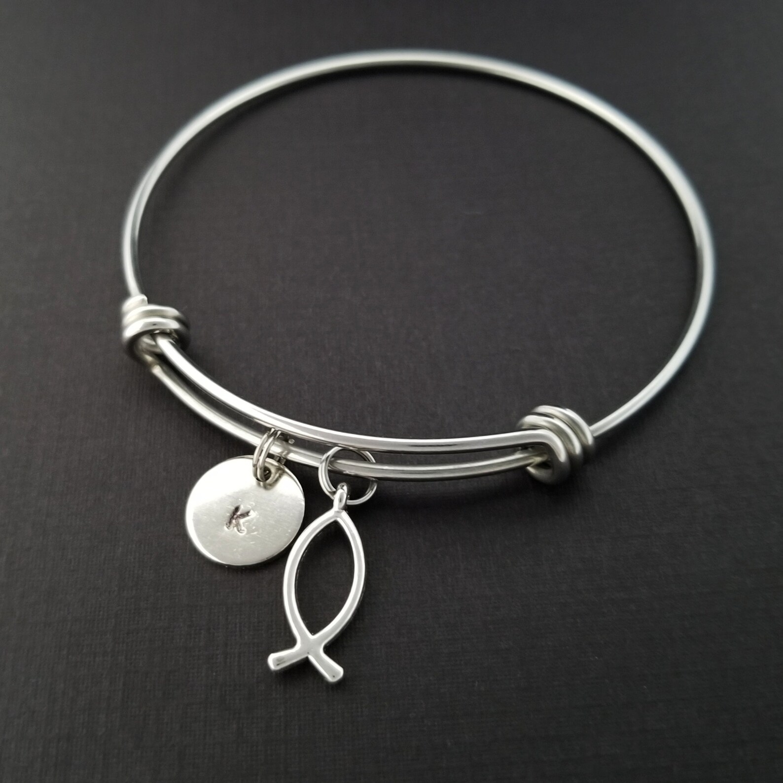 Christian Fish Bangle Ichthys Fish Charm Bracelet Etsy