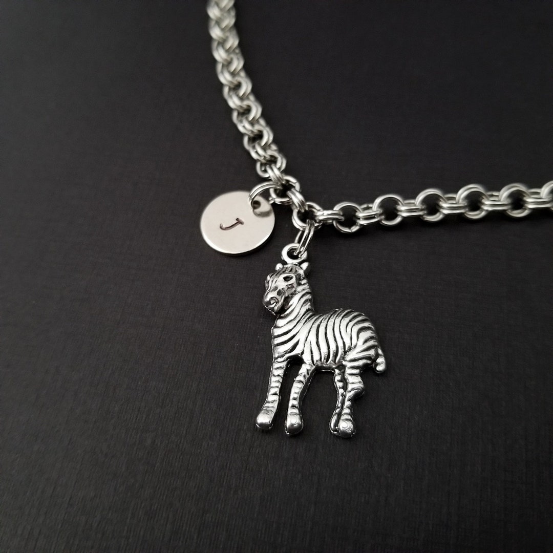 Zebra Bracelet Zebra Charm Bracelet Initial Bracelet Charm Jewelry