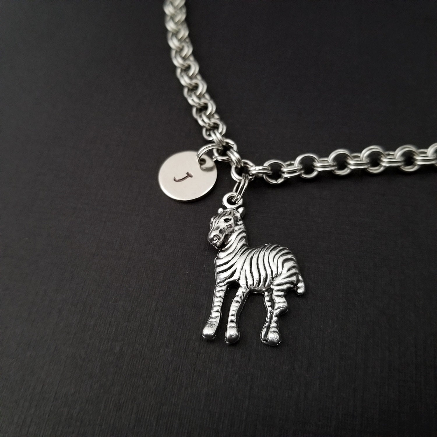 Zebra Bracelet Zebra Charm Bracelet Initial Bracelet Etsy
