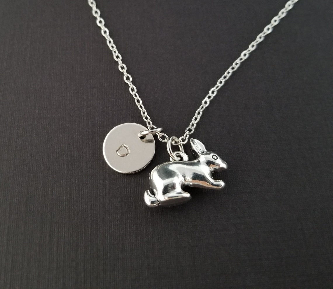 Antique Silver Bunny Necklace Rabbit Necklace Personalized - Etsy