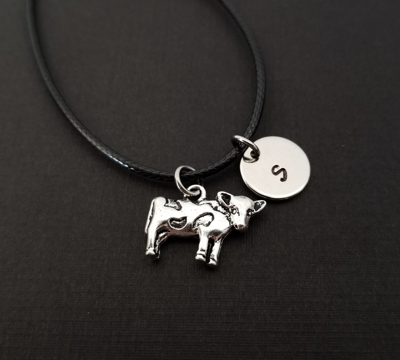 Cow Charm Bracelet Cord Bracelet Black Cow Bracelet Best Etsy