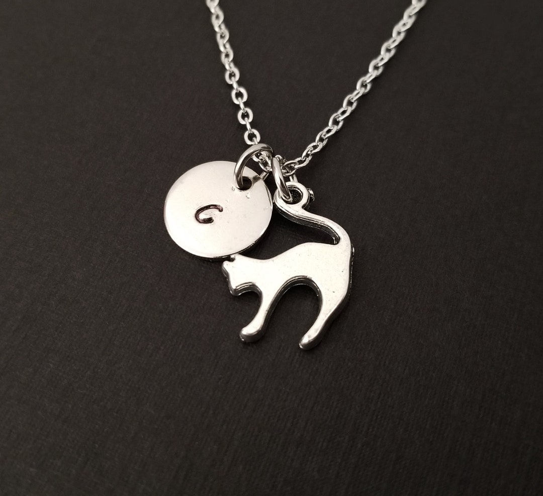 Silver Cat Necklace Stretching Cat Charm Pendant - Etsy