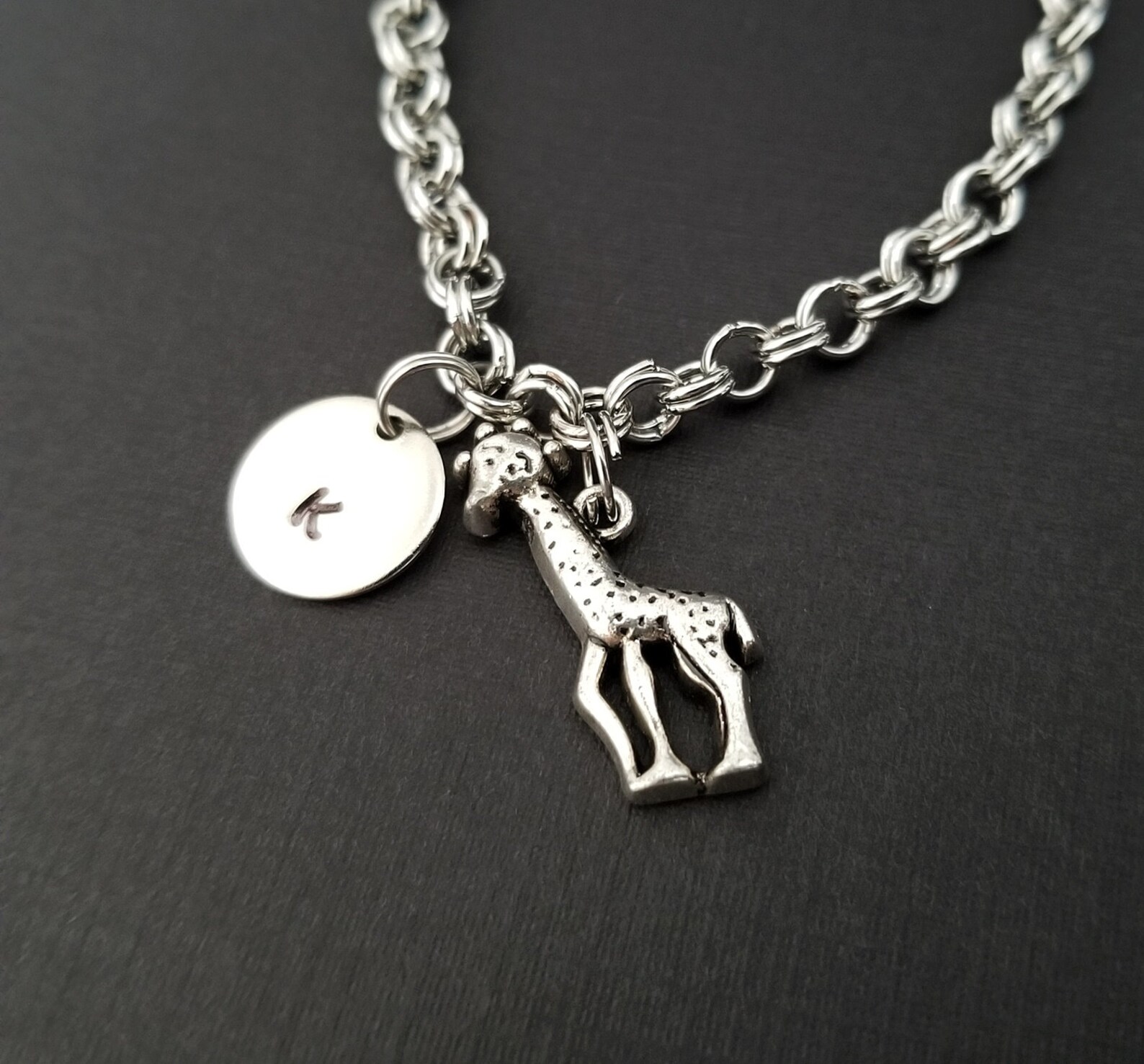 Giraffe Jewelry Giraffe Charm Bracelet Initial Bracelet Etsy