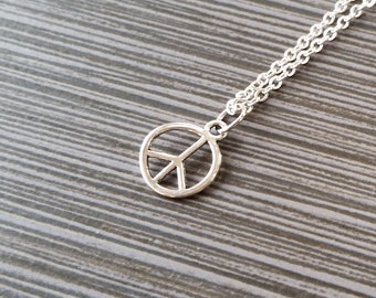 Silver Peace Sign Necklace - Peace Charm Pendant - Personalized Necklace - Custom Gift - Initial Necklace - Personalized Gift - Peace Charm