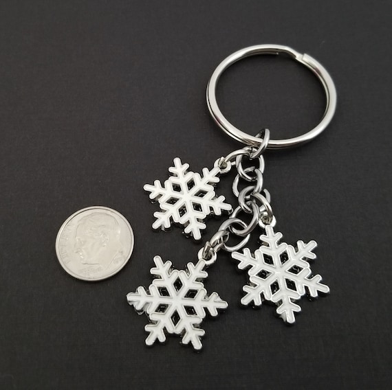 TheMonkeyCharmer Snowflake Keychain - Custom Gift - Silver Keychain - Holiday Key Chain - Initial Keychain - Best Friend Gift - Snow Keychain Unique Gift