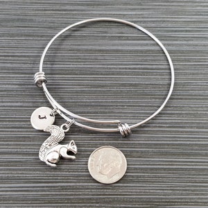 Squirrel Bangle Squirrel Charm Bracelet Expandable Bangle Charm Bangle Squirrel Bracelet Initial Bracelet Woodland Animal Bracelet image 6