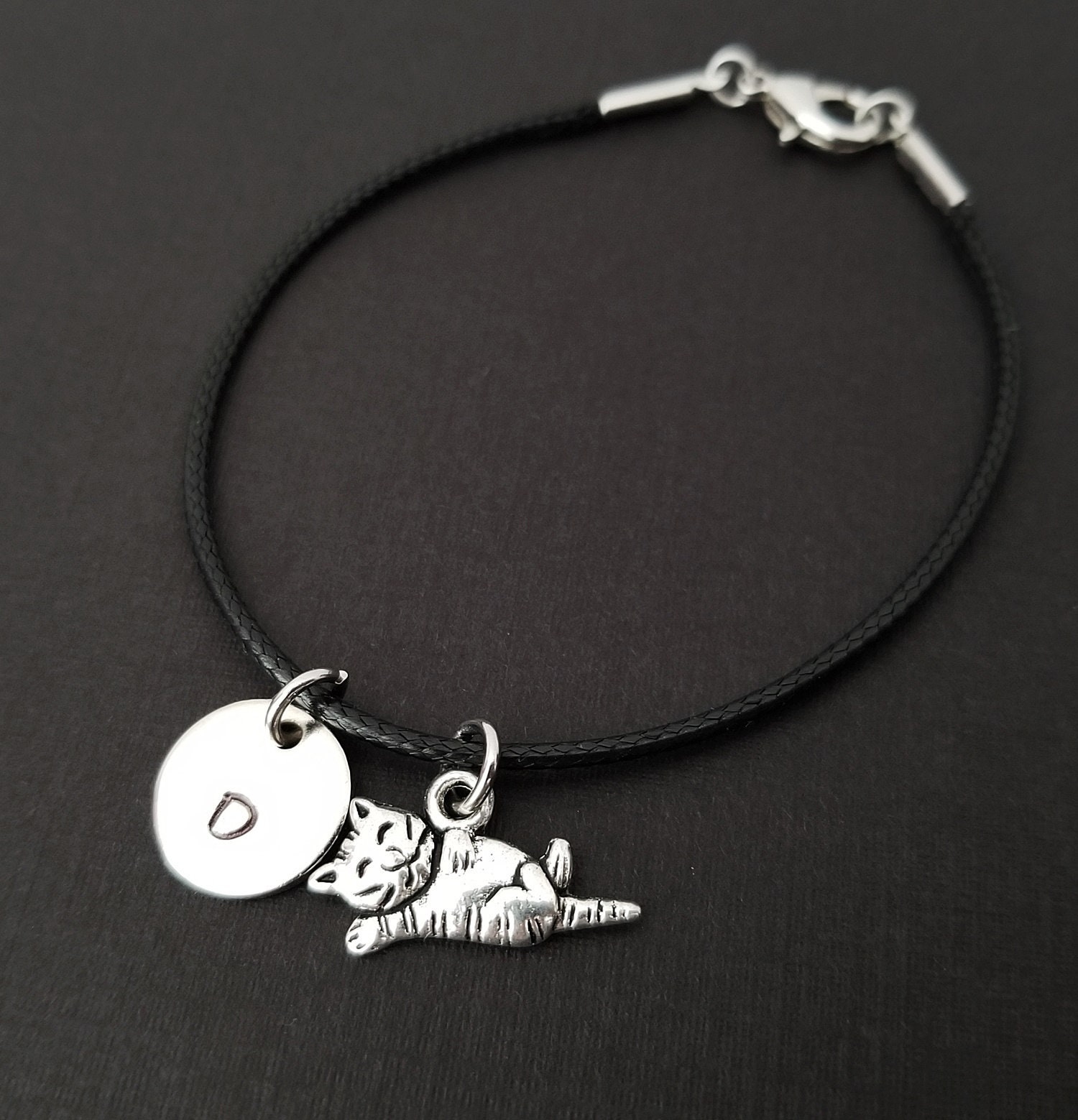 Cat Charm Bracelet Cord Bracelet Black Bracelet Best Etsy