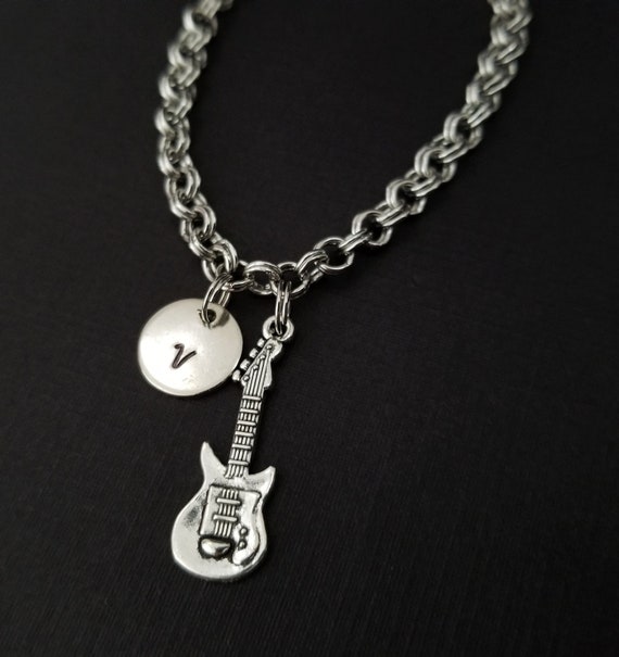 Electric Guitar Bracelet Music Charm Bracelet Initial Bracelet Charm Jewelry Music Lover Bracelet Personalized Bracelet Music Gift