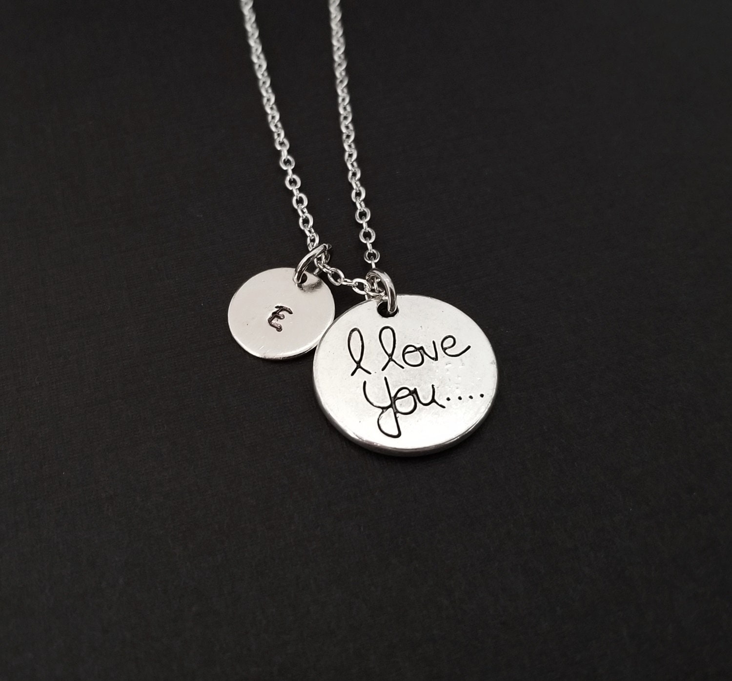 Silver Love Necklace I Love You Disc Charm Necklace Etsy