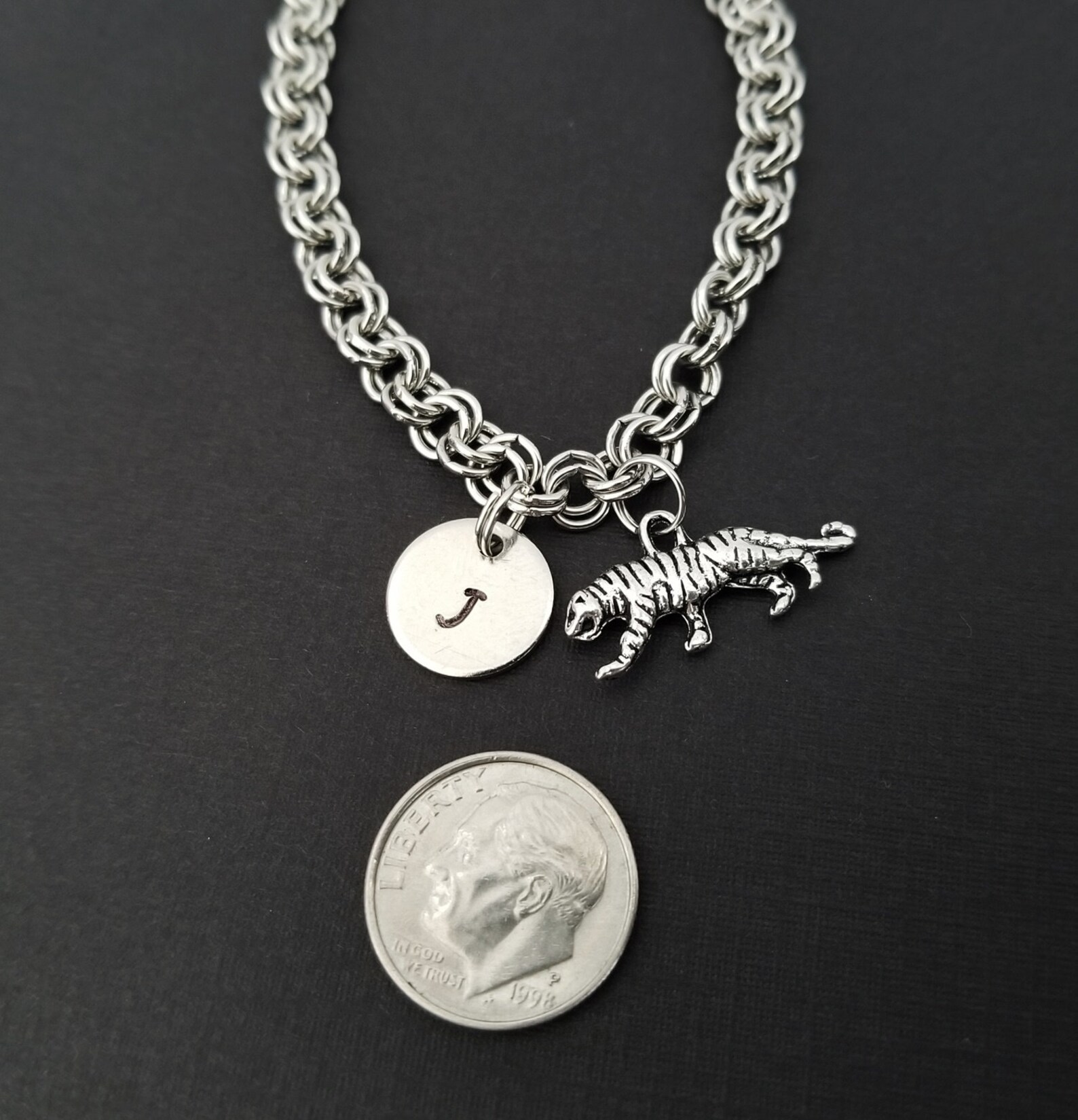 Tiger Bracelet Tiger Charm Bracelet Initial Bracelet Etsy