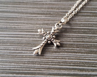 Silver Cross Necklace - Antique Silver Charm Necklace - Personalized Necklace - Custom Initial Necklace - Cross Gift - Christian Necklace