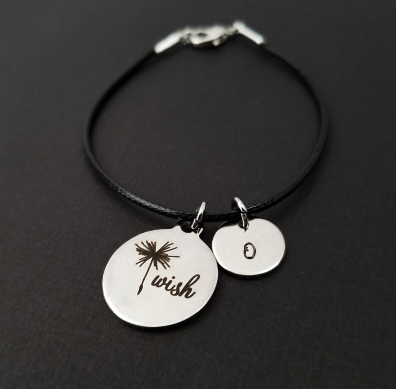 Dandelion Bracelet Cord Bracelet Wish Bracelet Inspirational Gift Wish Charm Bracelet Black Bracelet Black Cord Charm Bracelet