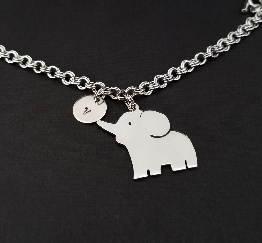 Elephant Jewelry Baby Elephant Charm Bracelet Initial Etsy