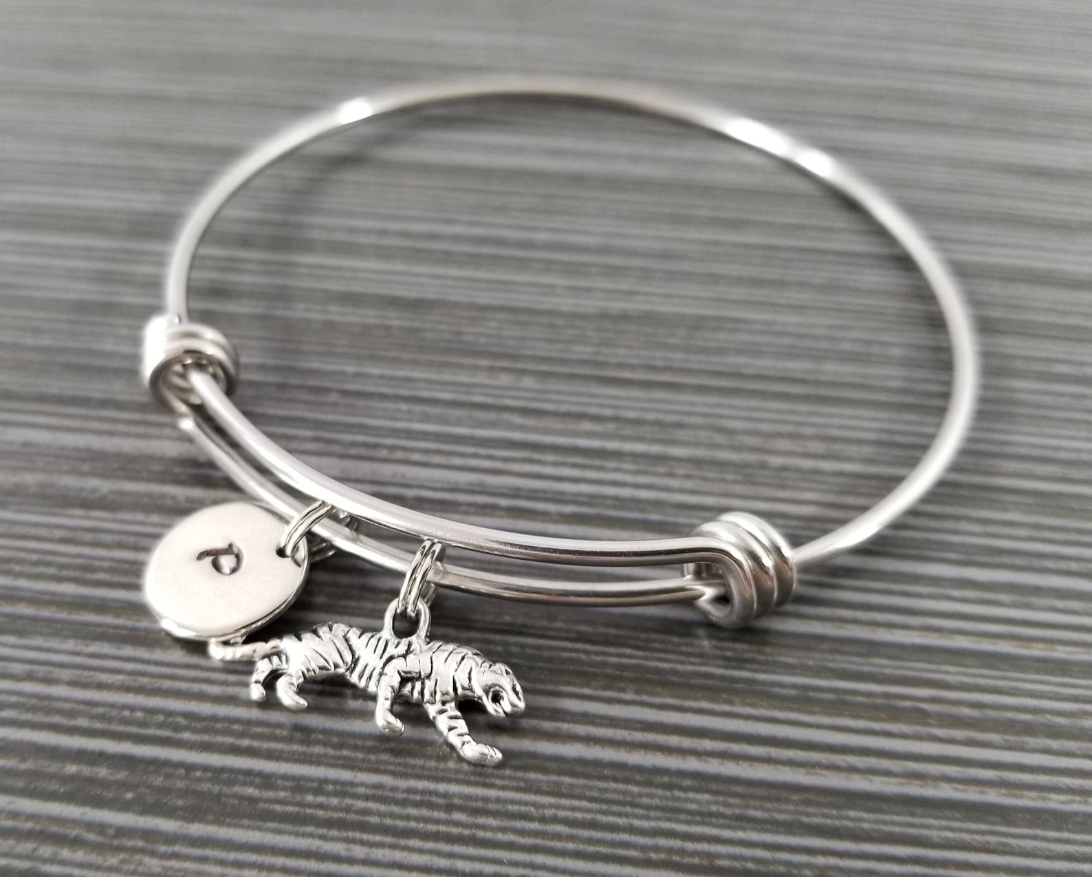 Tiger Bangle Tiger Charm Bracelet Adjustable Bangle Etsy