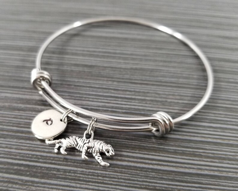 Tiger Bangle Tiger Charm Bracelet Adjustable Bangle Etsy