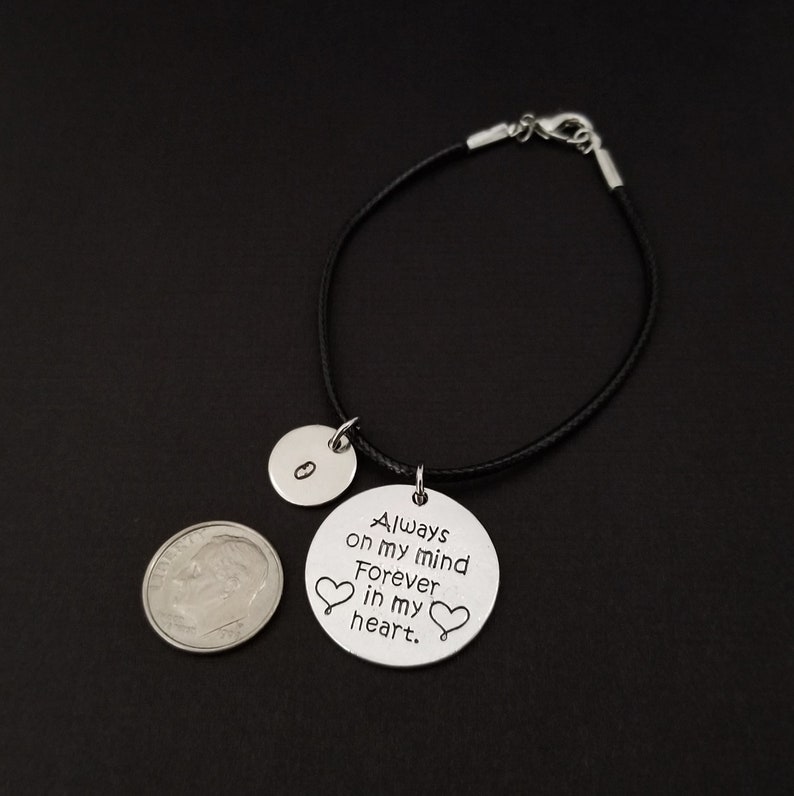 Memorial Bangle Bereavement Gift Always on My Mind Bracelet Black Bracelet Forever in my Heart Cord Charm Bracelet Cord Bracelet