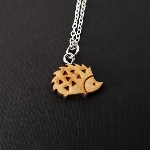 Wooden Hedgehog Necklace Hedgehog Charm Necklace Personalized Necklace Custom Gift Initial Necklace Silver Charm Necklace image 3