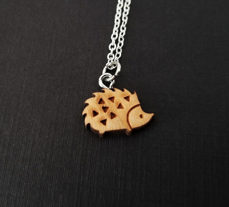 Wooden Hedgehog Necklace Hedgehog Charm Necklace Personalized Necklace Custom Gift Initial Necklace Silver Charm Necklace image 3