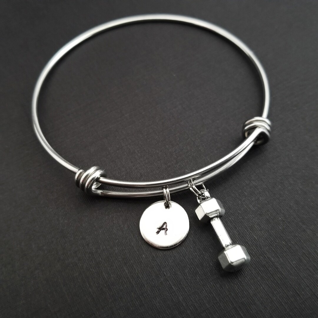 Dumbbell Bangle Weightlifter Bracelet Weight Lifter Charm Etsy