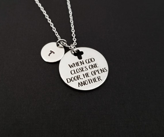 When God Closes One Door He Opens Another Necklace Religious Necklace Cross Necklace Christian Necklace Bible Verse