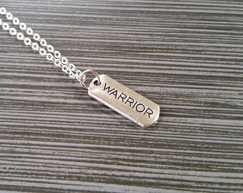 Silver Warrior Necklace Inspirational Necklace Personalized Necklace Custom Gift Inspirational Jewelry Warrior Message Necklace image 3