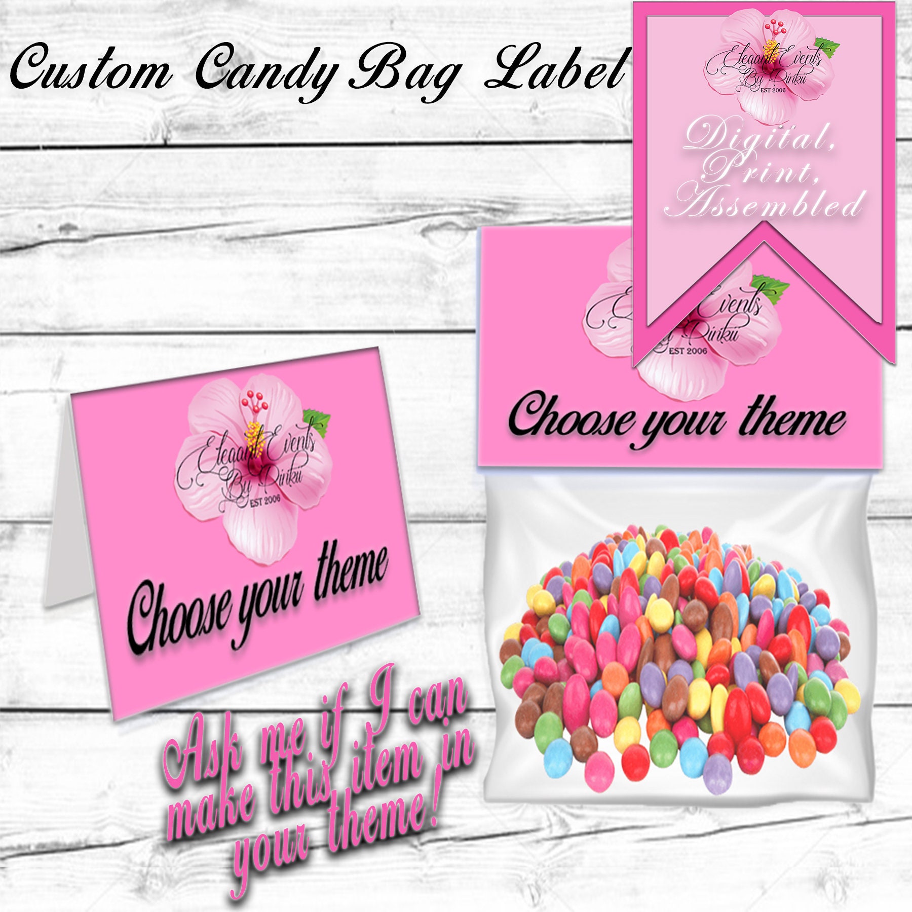 Custom Candy Bag Favor Labels Digital Only Etsy