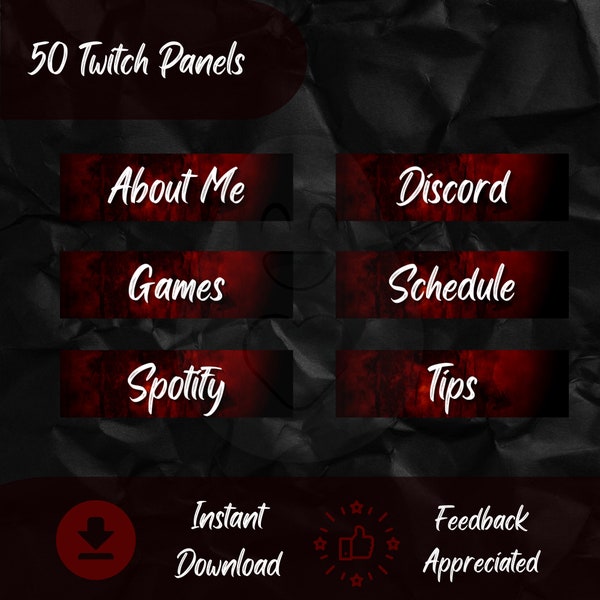 50 Moody Red Handwriting Twitch Panels | Calligraphy Horror Blood | Twitch Bundle Package