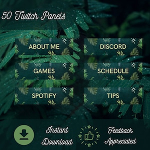 50 Green Botanical Twitch Panels | Twitch Bundle Package