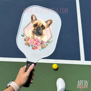 Floral Wreath Dog Carbon Fiber Pickleball Paddle with Polymer Honeycomb Core