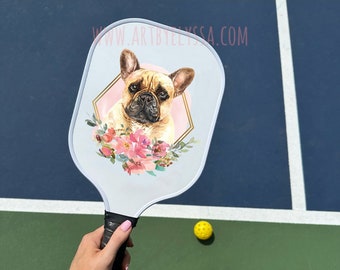 Floral Wreath Dog Carbon Fiber Pickleball Paddle with Polymer Honeycomb Core