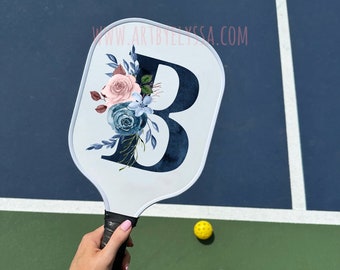 Floral Alphabet Carbon Fiber Pickleball Paddle with Polymer Honeycomb Core