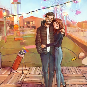 Niestandardowy portret rodzinny z tłem, niestandardowy obraz cyfrowy, wydruk artystyczny w stylu komiksowym, ilustracja z kreskówki, oryginalne dzieło sztuki