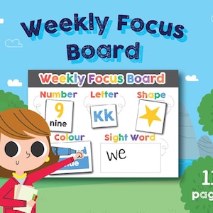 Weekly Focus Board, Colorful Board, Organization, Preschool, Kindergarten, Homeschool, Learning, Shapes, Colors, Numbers, Letters