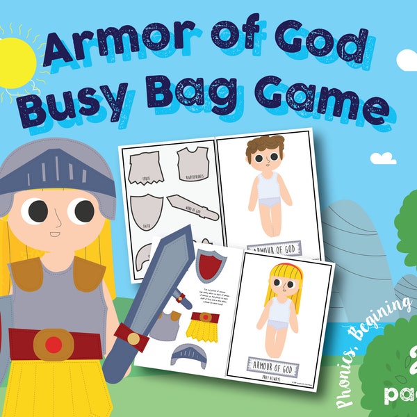 Armour of God Busy Bag, Preschool, Kindergarten Classroom, home school, Boy & Girl, Dress up Paper Doll