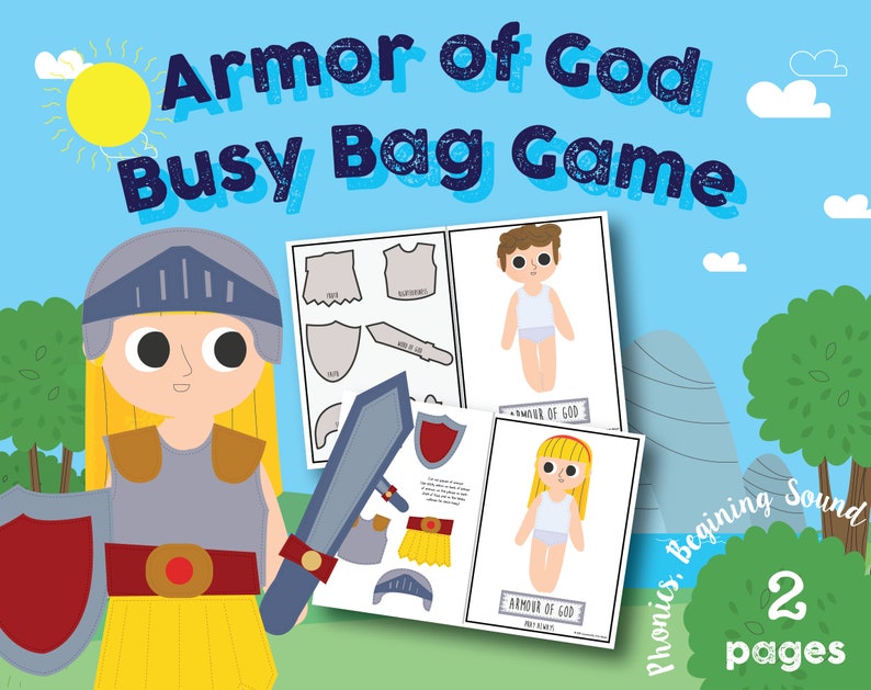 Armour of God Busy Bag, Preschool, Kindergarten Classroom, home school, Boy & Girl, Dress up Paper Doll image 1